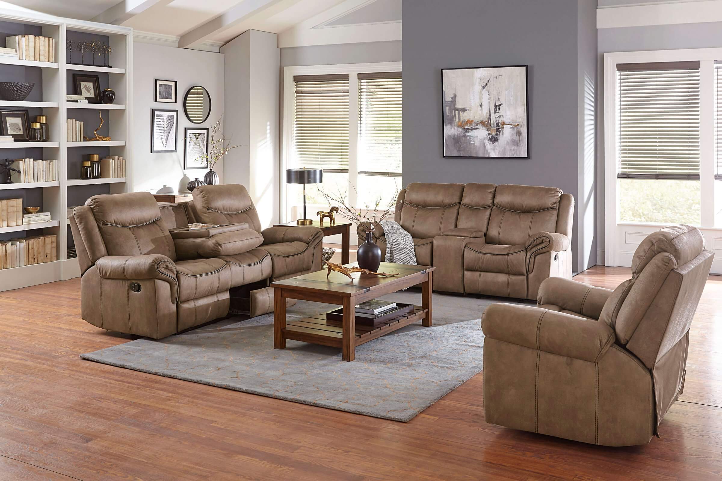 How do you place a couch and recliner in a living room?