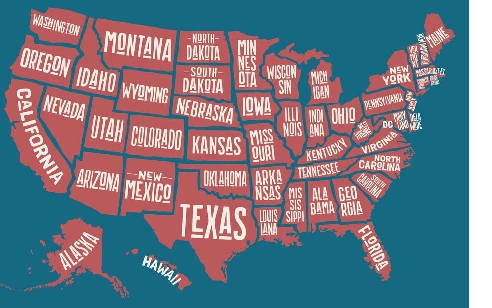 Which US state has the least letters in its name